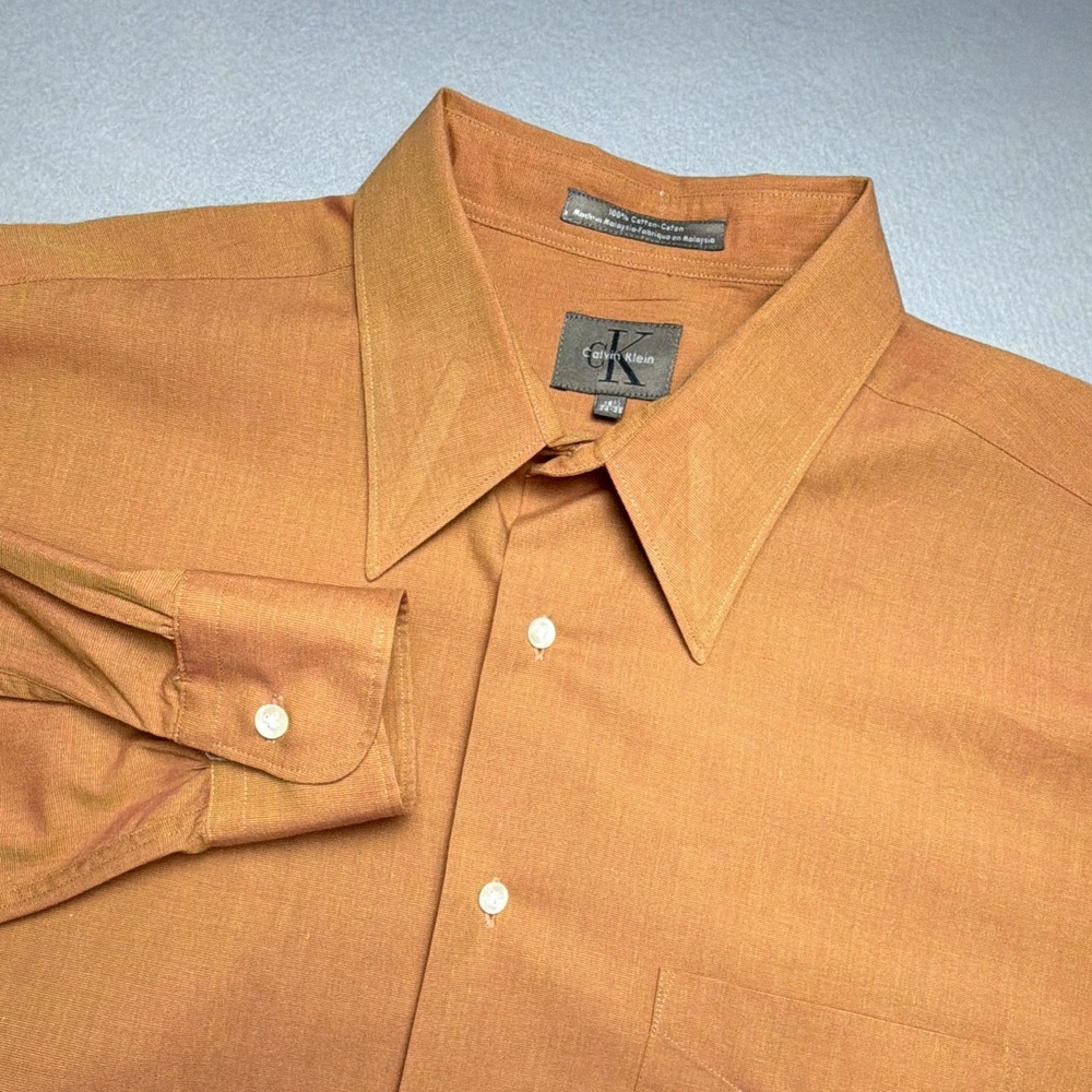 Calvin Klein Button Down Men's 16.5 34/35 Orange Irredecent Long Sleeve Shirt
